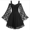 Gothic Floral Lace Sleeve Dress Black