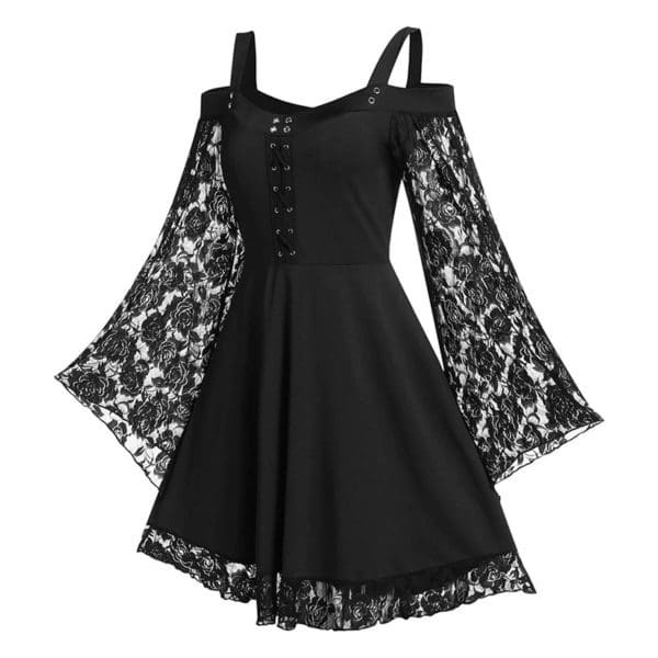 Gothic Floral Lace Sleeve Dress Black 2