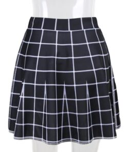 High Waist Black & White Mini Skirt Full Back