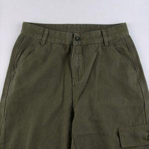 High Waist Green Denim Pants Details