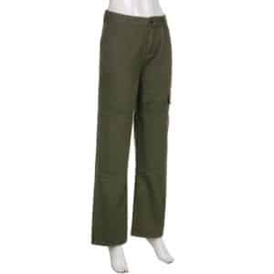 High Waist Green Denim Pants Full 2