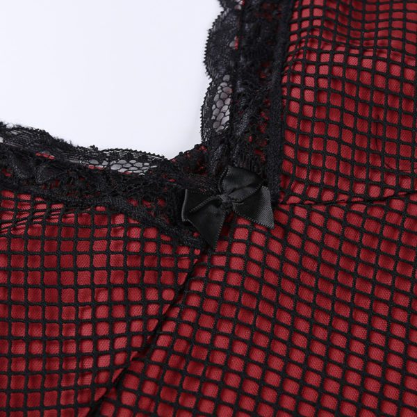 High Waist Red Mesh Mini Dress Details 3