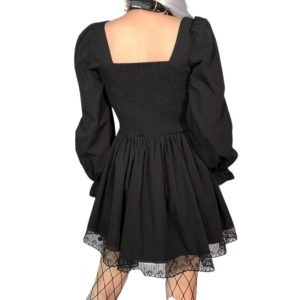 Lace Trim Mini Dress with Corset Black Long Sleeves 3