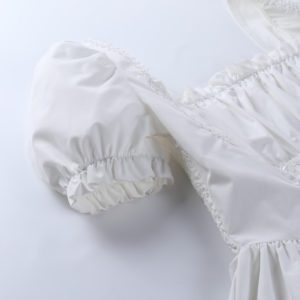 Lace Trim Mini Dress with Corset White Short Sleeves Details 5