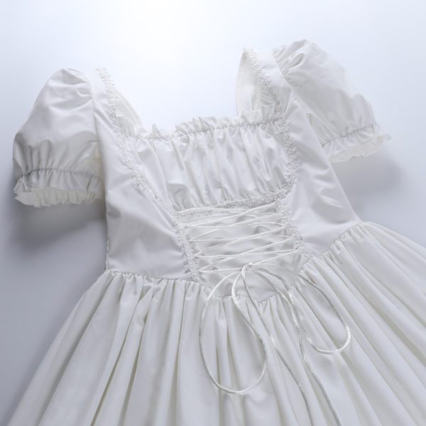 Lace Trim Mini Dress with Corset White Short Sleeves Details