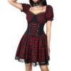 Lace Trim Red Plaid Dress with Corset