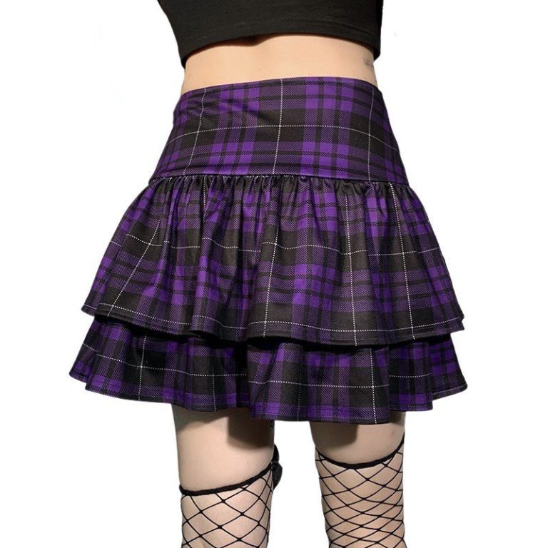 Purple Lace-up Plaid Mini Skirt