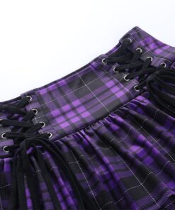 Lace-up Plaid Purple Mini Skirt Details 2