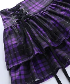 Lace-up Plaid Purple Mini Skirt Details