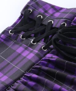 Lace-up Plaid Purple Mini Skirt Details 3