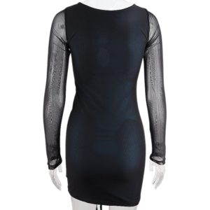 Mini Pencil Dress with Mesh Sleeves Full Back