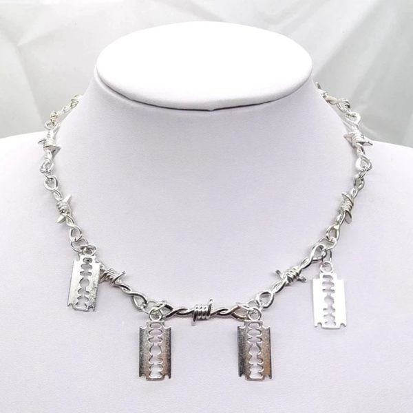 Barbed Wire Necklace Chain with Razor Blades