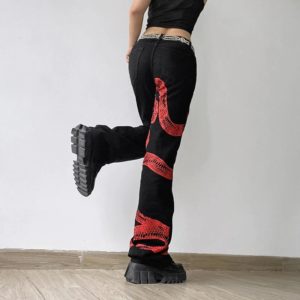 Black Trousers with Red Snake Print 4