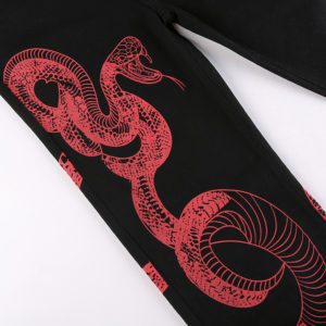Black Trousers with Red Snake Print Details 2