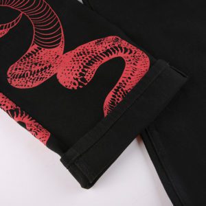 Black Trousers with Red Snake Print Details 3