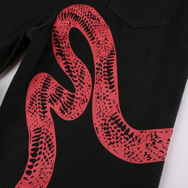 Black Trousers with Red Snake Print Details 5