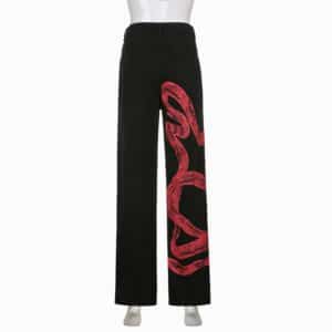 Black Trousers with Red Snake Print Full Back