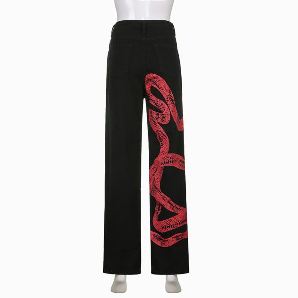 Black Trousers with Red Snake Print Full Back