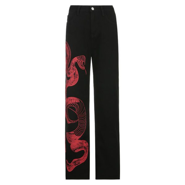Black Trousers with Red Snake Print Full Front