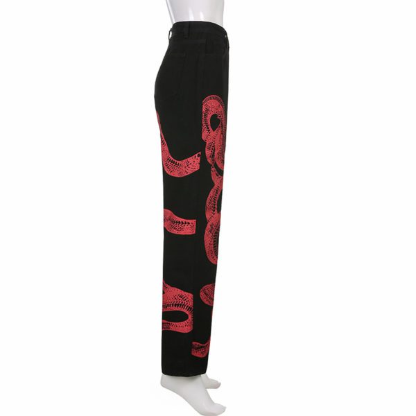Black Trousers with Red Snake Print Full Side 2