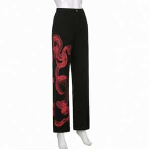 Black Trousers with Red Snake Print Full Side