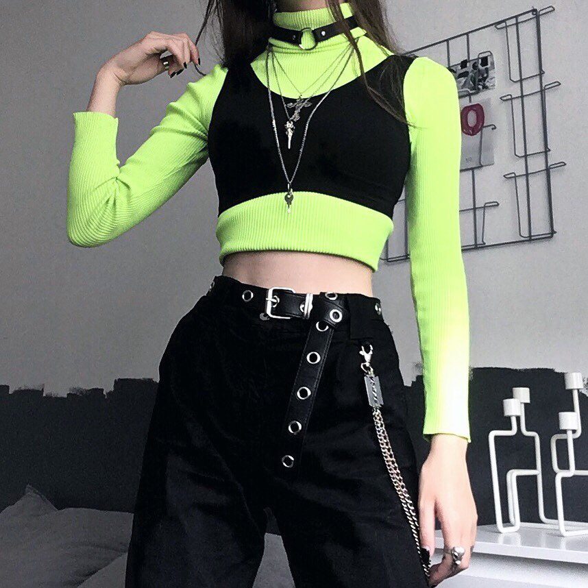 Egirl wearing neon shirt