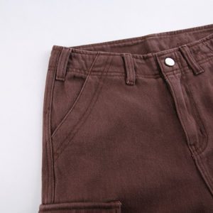 High Waist Brown Cargo Pants with Pockets Details 2