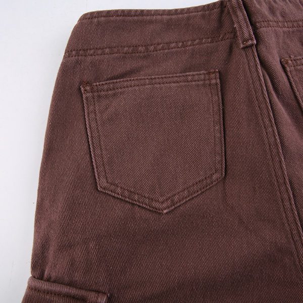 High Waist Brown Cargo Pants with Pockets Details 3