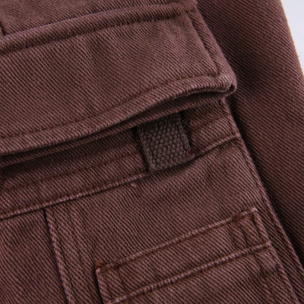 High Waist Brown Cargo Pants with Pockets Details 4