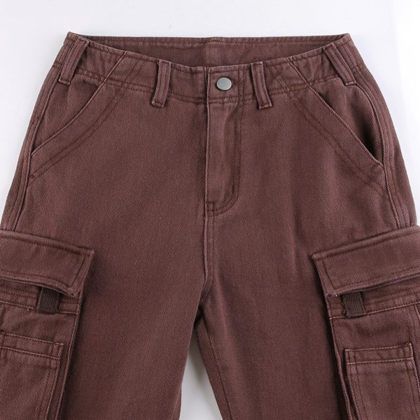 High Waist Brown Cargo Pants with Pockets Details