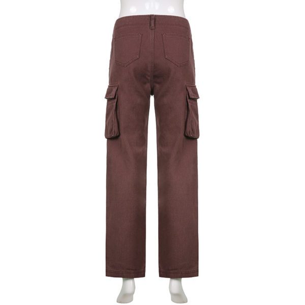 High Waist Brown Cargo Pants with Pockets Full Back