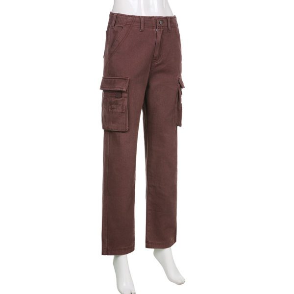 High Waist Brown Cargo Pants with Pockets Full Side