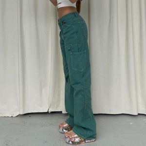 High Waist Green Denim Trousers 3