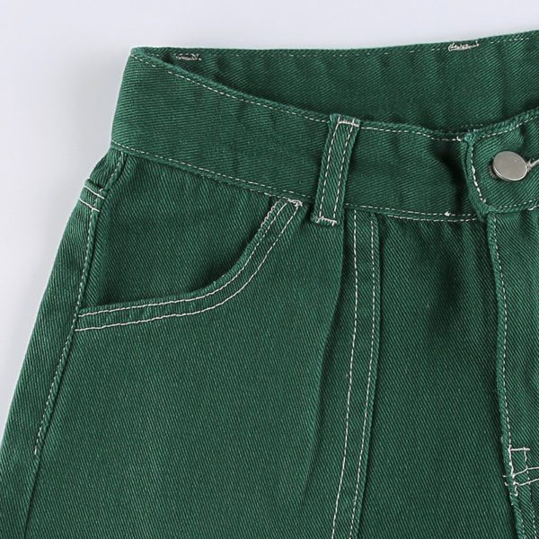 High Waist Green Denim Trousers Details 2