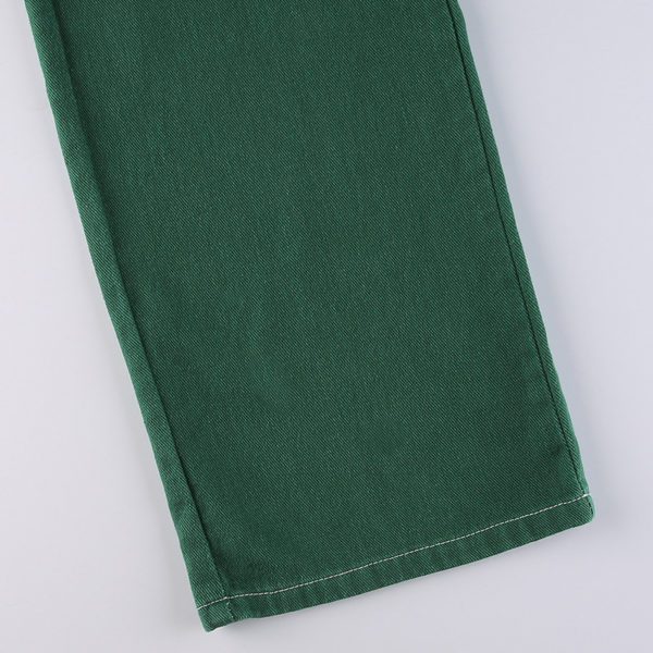 High Waist Green Denim Trousers Details 3
