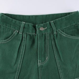 High Waist Green Denim Trousers Details