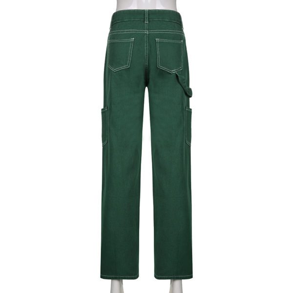 High Waist Green Denim Trousers Full Back