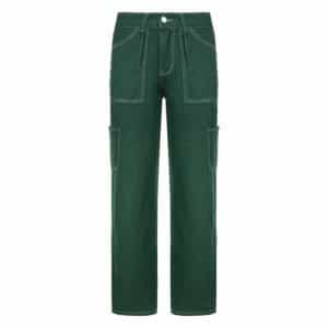 High Waist Green Denim Trousers Full Front