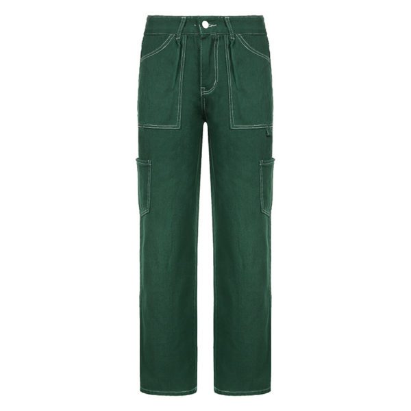 High Waist Green Denim Trousers Full Front