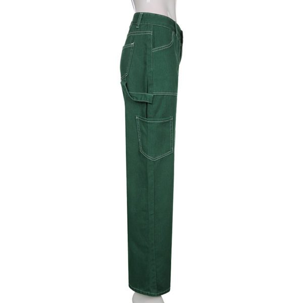 High Waist Green Denim Trousers Full Side 2