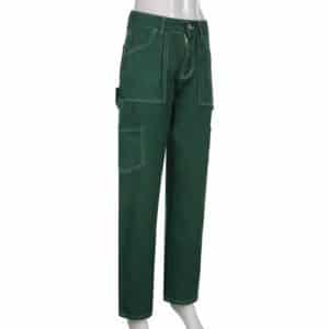High Waist Green Denim Trousers Full Side
