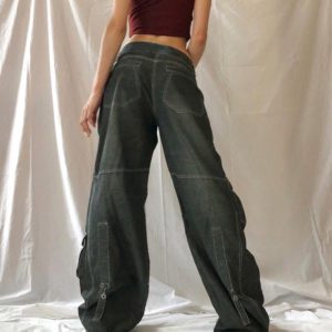 Low Waist Baggy Pants with Floral Print 2