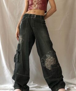 Low Waist Baggy Pants with Floral Print