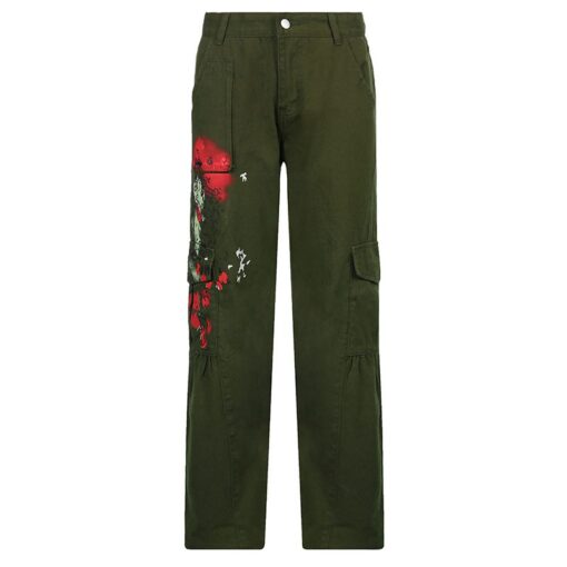 Low Waist Cargo Pants Floral Print Full Front