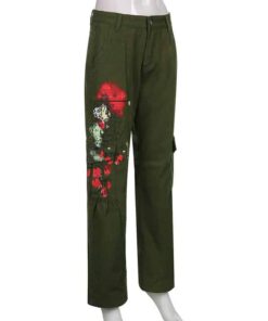 Low Waist Cargo Pants Floral Print Full Side