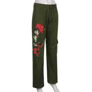 Low Waist Cargo Pants Floral Print Full Side