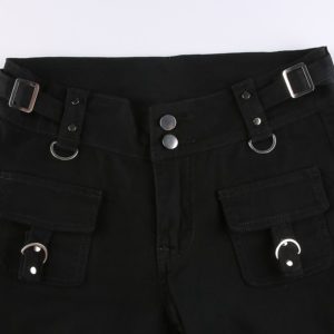 Low Waist Rivet Denim Black Trousers Details