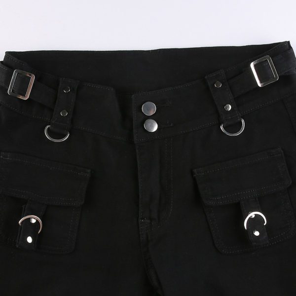 Low Waist Rivet Denim Black Trousers Details
