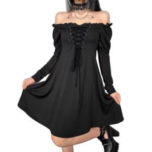 Open Shoulder Lace up Dress 2