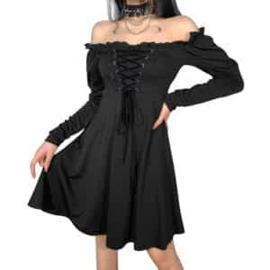 Open Shoulder Lace-up Dress